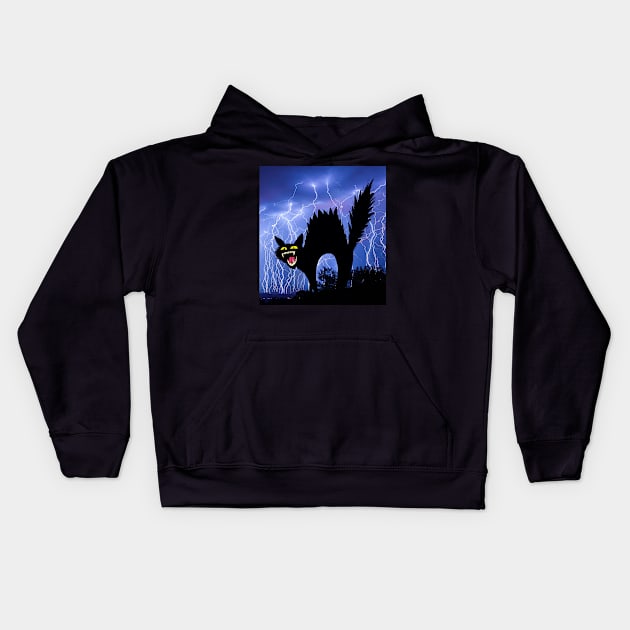 Cat Mom Crazy Cat Black Cat Lightning Night Kids Hoodie by Daphne R. Ellington